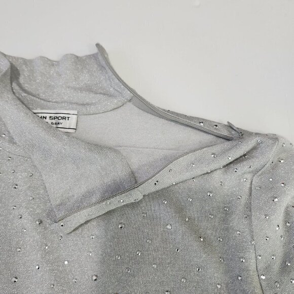 St. John Sport Turtleneck‎ Metallic Sweater Top Womens S Silver Studded Sparkle - Picture 4 of 10